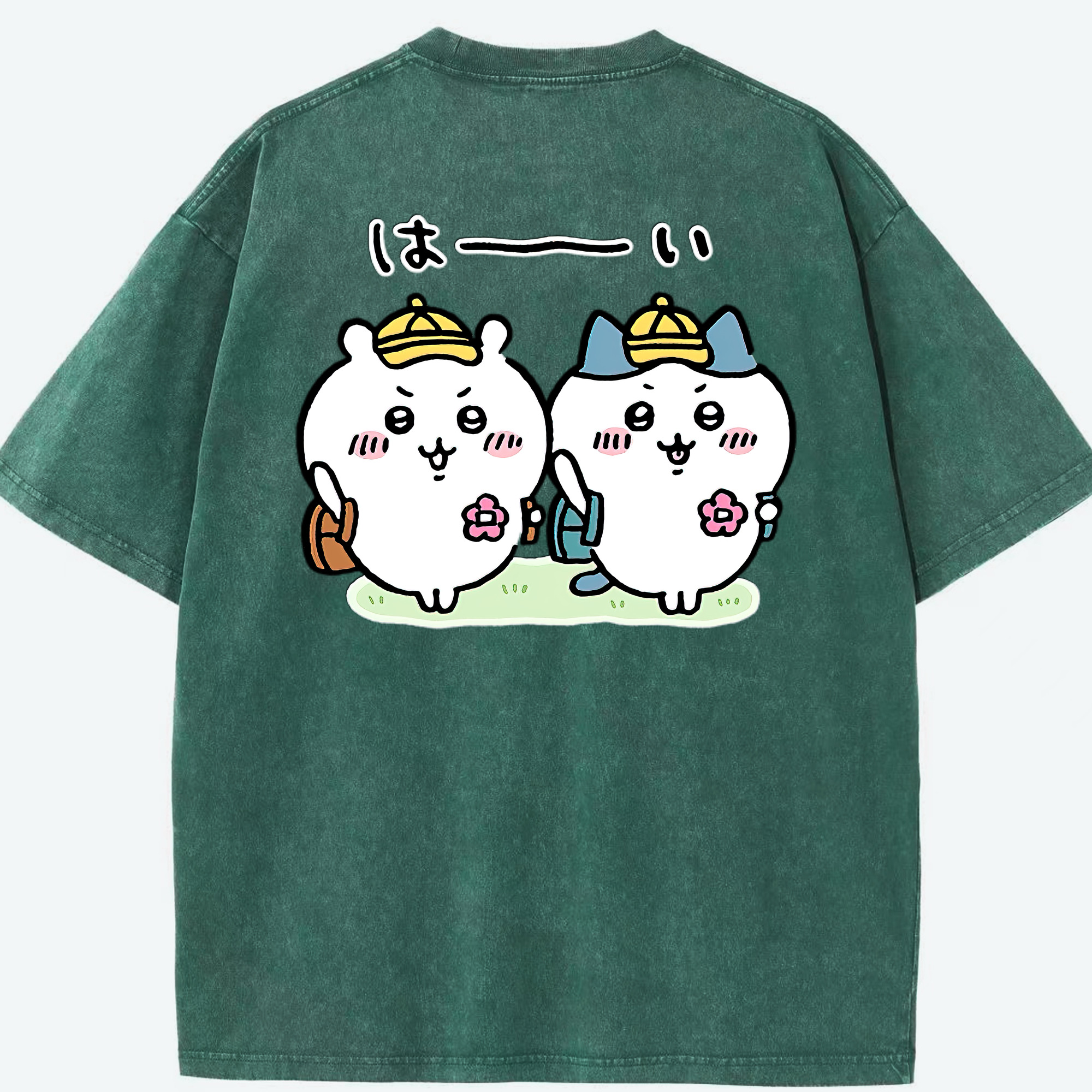 （画像用） ちいかわ ハチワレ Chii-kawa hachiware 綿100% ヴィンテージ風 半袖Tシャツ（背面プリント）